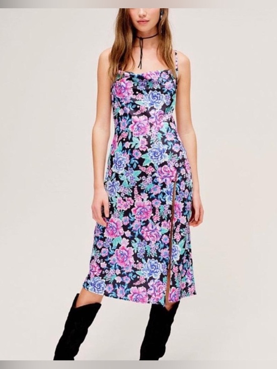 For Love And Lemons Dresses & Skirts - For Love & Lemons Morgan Floral Slip Dress M Cowl Neck Satin Midi 25259